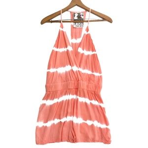 {Young Fabulous & Broke} Hollie Tie Dye V Neck Romper in Coral